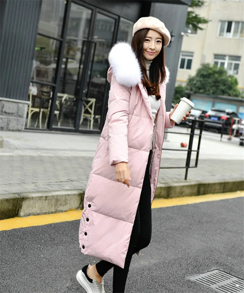 

Arrival 2021 Women's New Winter Jacket With Fur Hood Thickening Long Down Jackets Female Fashion Slim Parka Chaqueta Mujer ST361