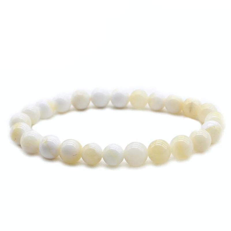 Женский белый браслет с натуральными бусинами модный простой эластичный из