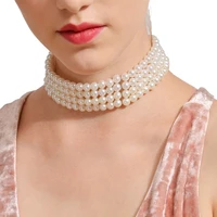 2020 bohemian multi layered pearl choker necklace collar statement boho clavicle chain necklace women jewelry pretty gifts
