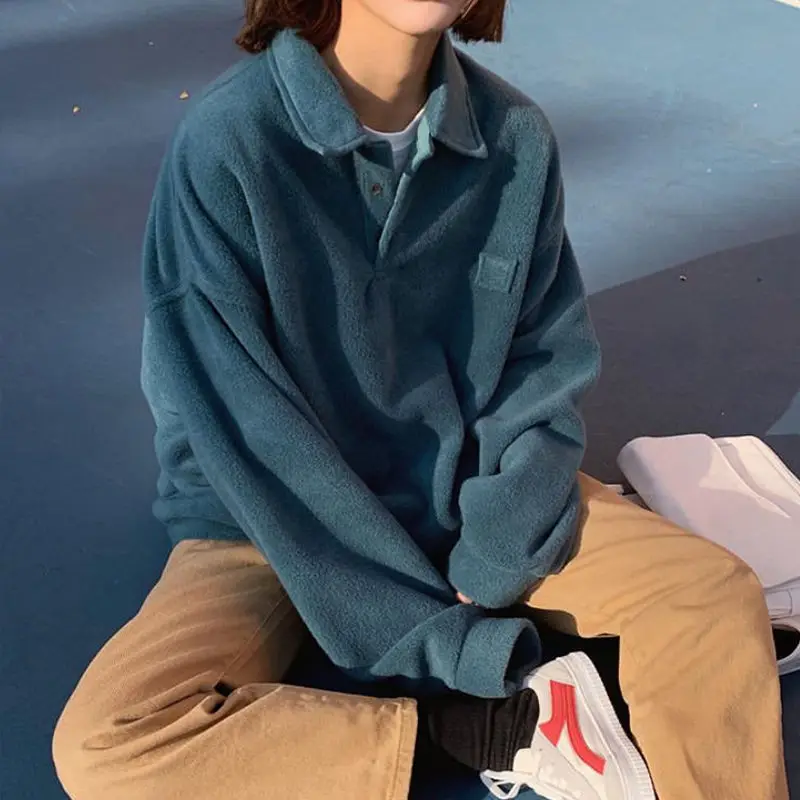 Осенние теплые флисовые толстовки женские свободные однотонные модные