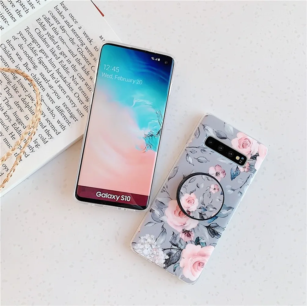 Модный чехол INS с цветами для samsung Galaxy S10 S10e S9 S8 Plus задняя крышка IMD держатель