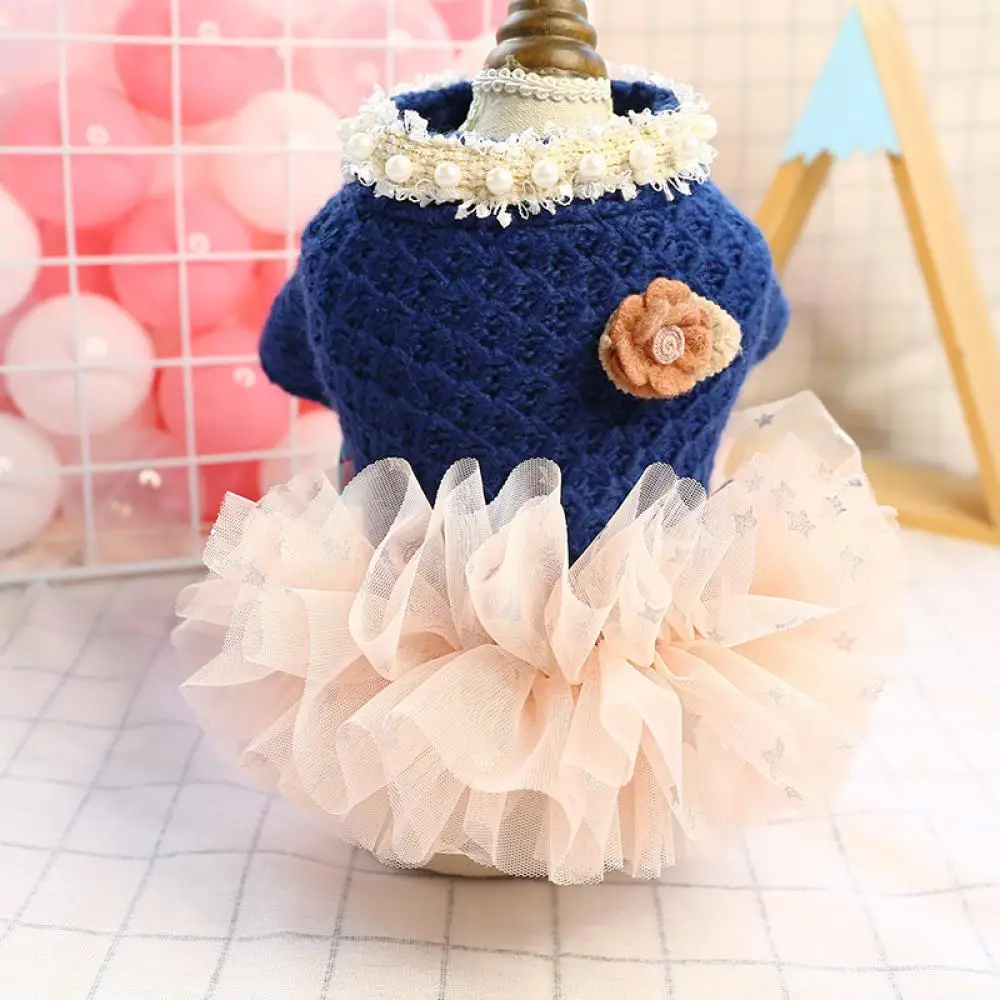 

IERKOU Luxury Autumn Dog Dress Princess Tutu Skirt Dog Clothes for Small Dog Cotton Thick Coats Pomeranian Teddy Lady Party