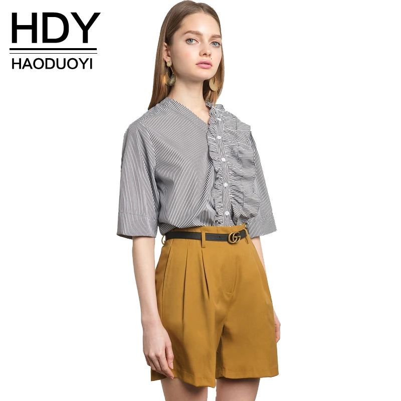 HDY Haoduoyi Мода 2017 г. Для женщин в полоску Блузки для малышек V Средства ухода за кожей
