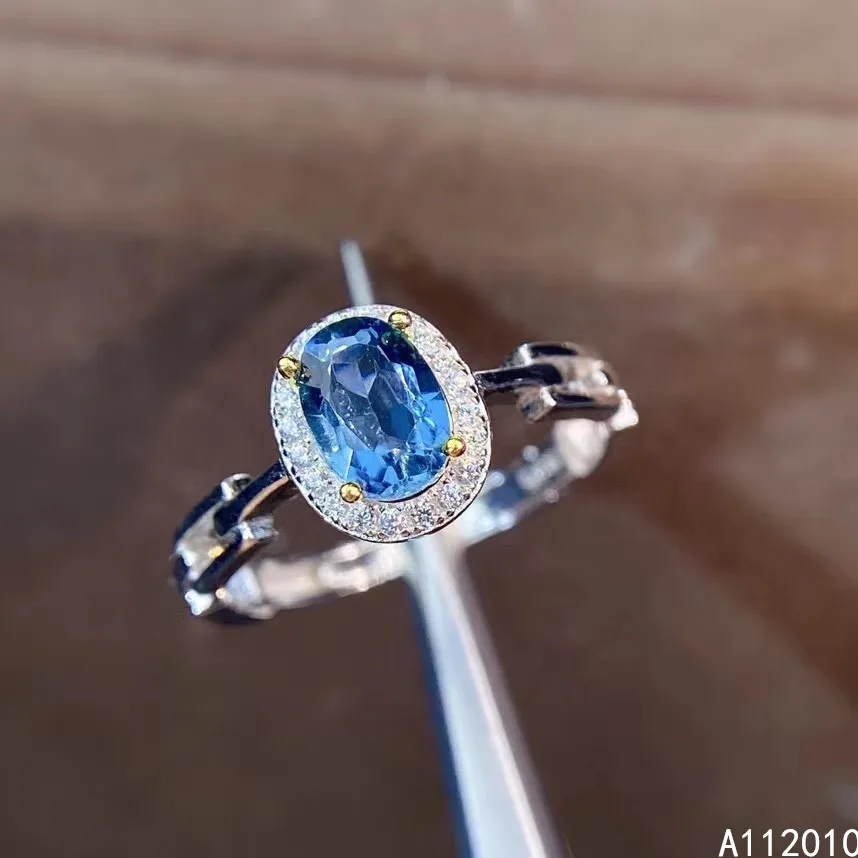 

KJJEAXC Miss Woman Girl Boutique Fine Jewelry 925 Sterling Silver Natural Blue Topaz Trendy Adjustable Female Ring Support Test