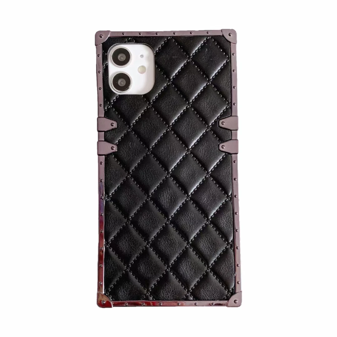 luxury square pu leather lattice cover for iphone 11 pro max x xr xs max 6s 7 8 plus free global shipping