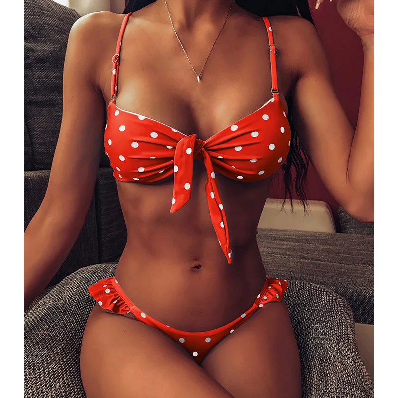 Бикини INGAGA пикантный женский купальник с оборками нагрудным завязкой пляжная