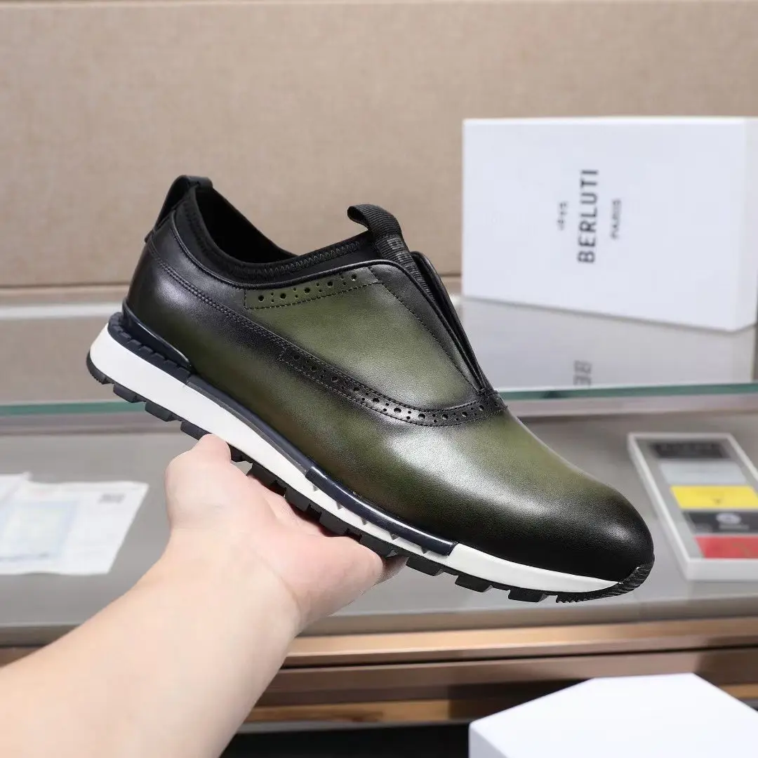 

B European leather handmade custom casual shoes trendy men's spring and summer new wild British thick-soled men's shoes