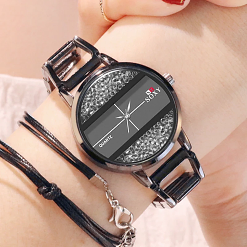 SOXY золотые часы для женщин роскошный модный браслет Кварцевые Женские