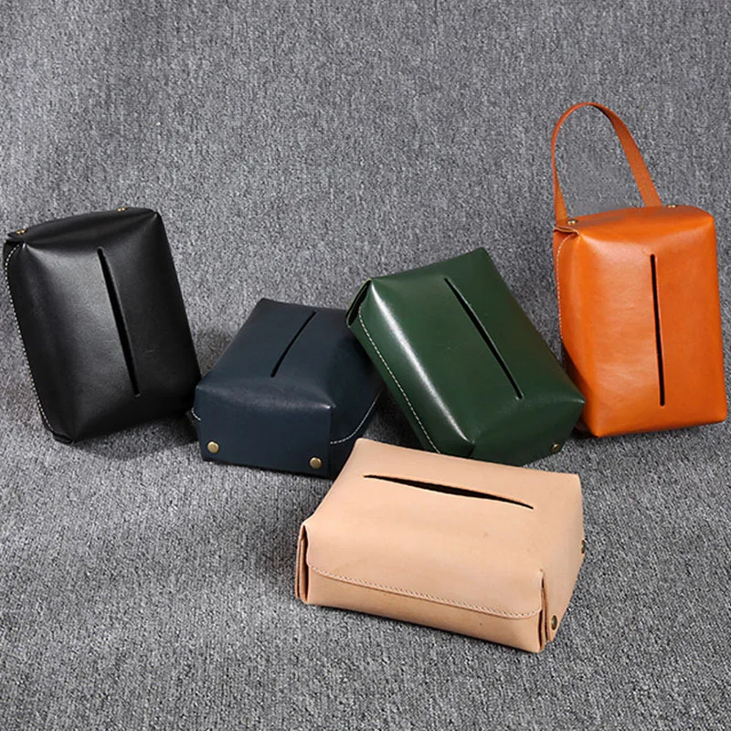 

Antique Genuine Leather Car Tissue Holder Napkin Paper Container Box Luxury Home Living Room Restaurant Office Paper Decor Case