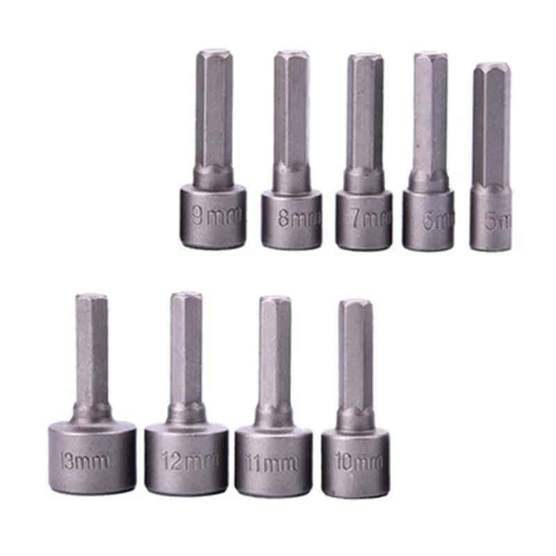 9PCS 5-13mm Metric Combination Socket Rubber Strip Mounted Hexagonal Electric Wrench Non-magnetic Set |