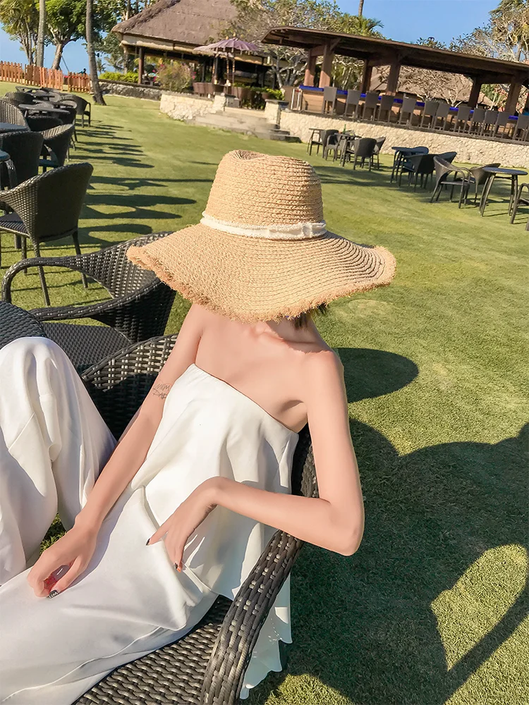 Комбинезон без бретелек Новинка лета 2020 пляжные праздничные белые длинные