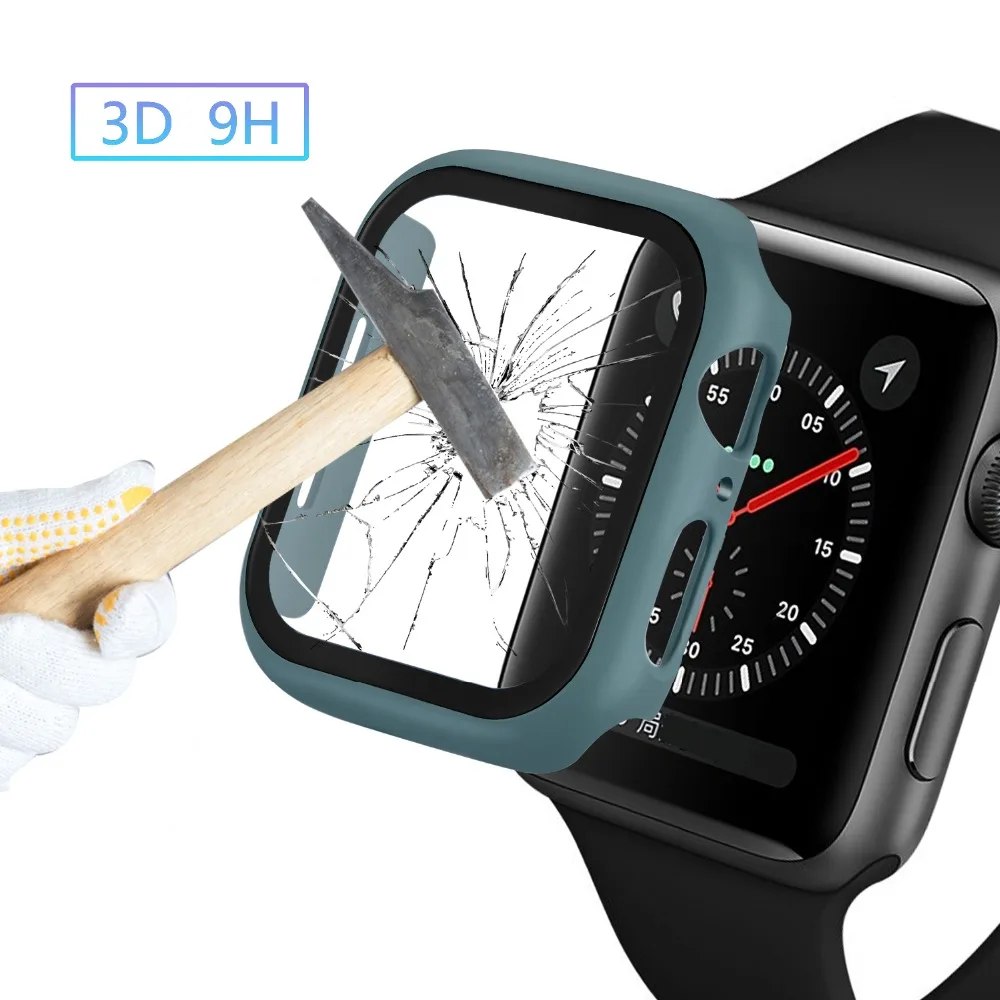 Полное покрытие для Apple Watch серии 5 4 3 2 матовый пластиковый бампер жесткий чехол рамка со стеклянной пленкой для iWatch защита экрана