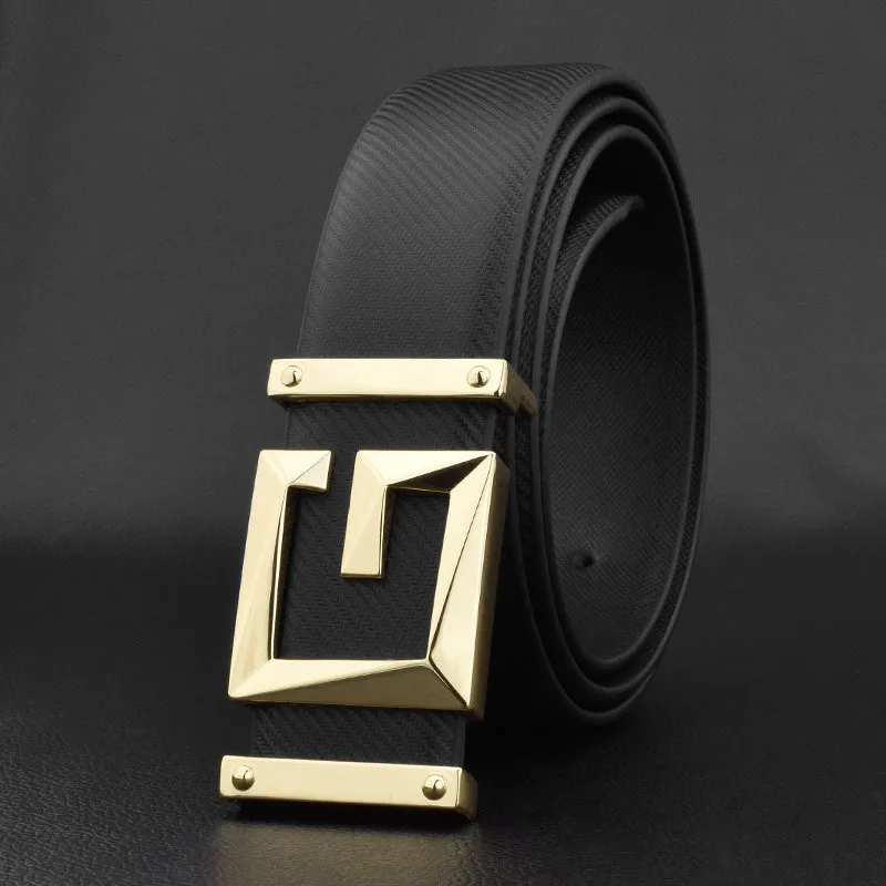 

Ремень мужской из натуральной воловьей кожи, повседневный Гладкий корейский брендовый ковбойский ремень с пряжкой, белый Чёрный