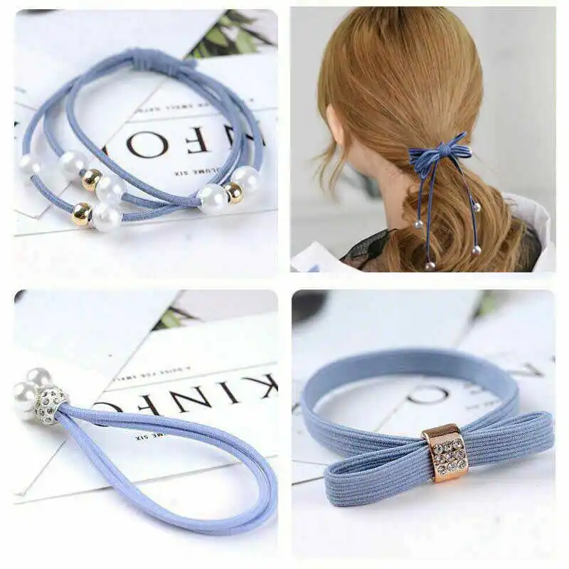 

Popular Stretch Ponytail Elastic Hair Bands Pearl Ties High Holder Rope Women 12pcs