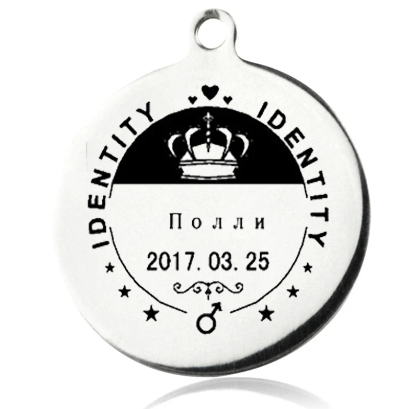 Silvery Round Бирки для домашних животных, персонализированные бирки для собак, кошек, из нержавеющей стали, Выгравированная подвеска на ошейник для щенков - Цвет: Silvery Round
