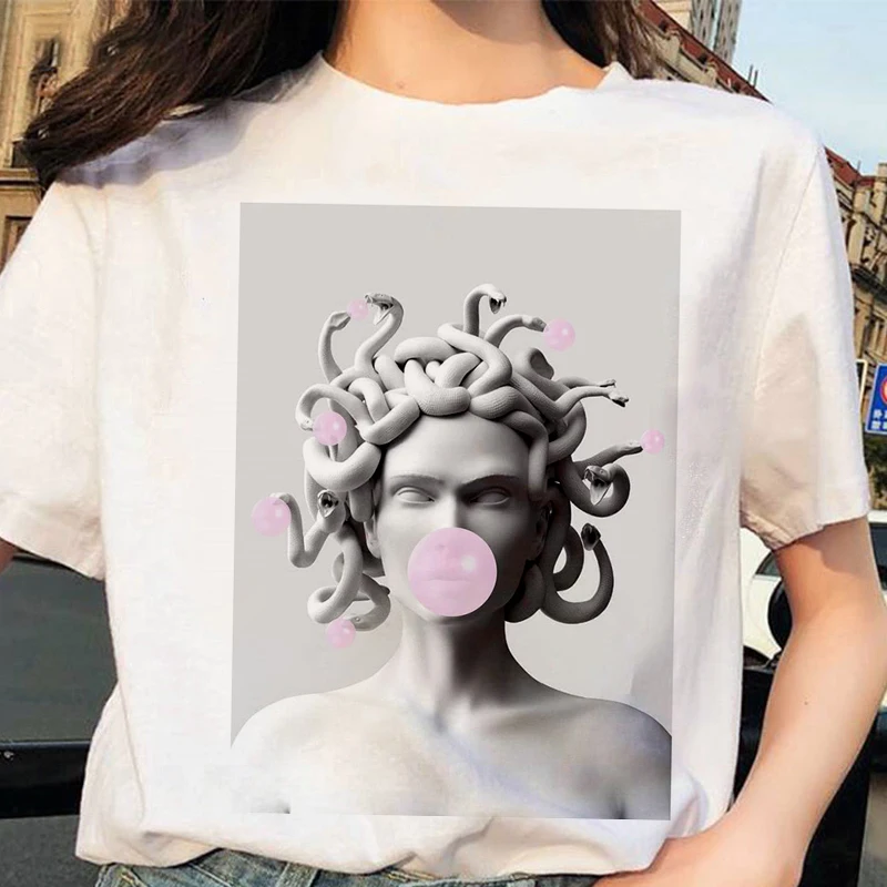 Футболка женская с принтом Medusa белый топ в стиле Харадзюку лето|Футболки| |