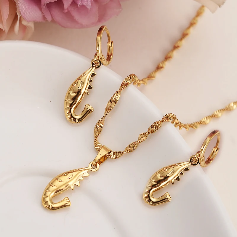 

Gold Color Lobster Drop Earrings Pendant Necklace Elegant Jewerly Set For Women High Quality Dubai Arab African Jewelry