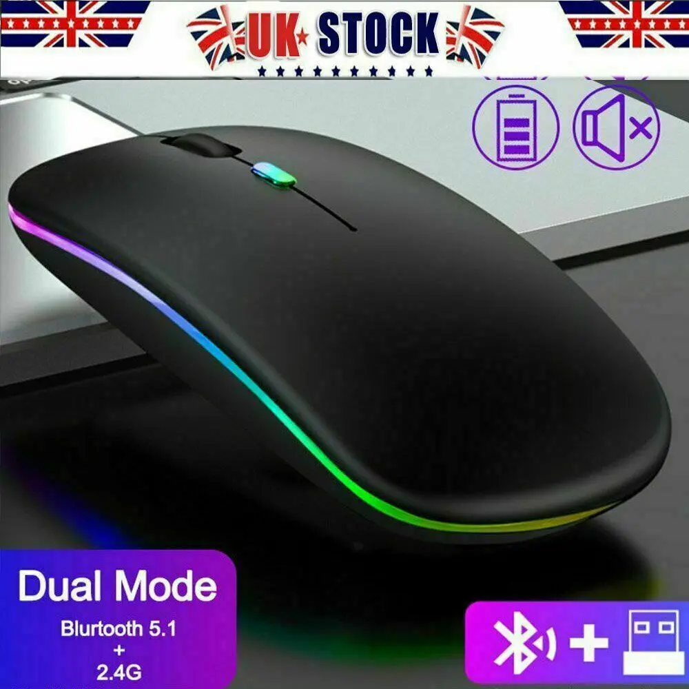 

Slim Rechargeable Bluetooth USB Wireless LED Mouse for Tablet PC Android iPad UK