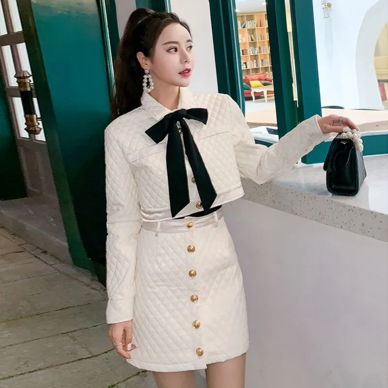 Новинка 2020 милое теплое хлопковое пальто с бантом женские мини юбки комплект из