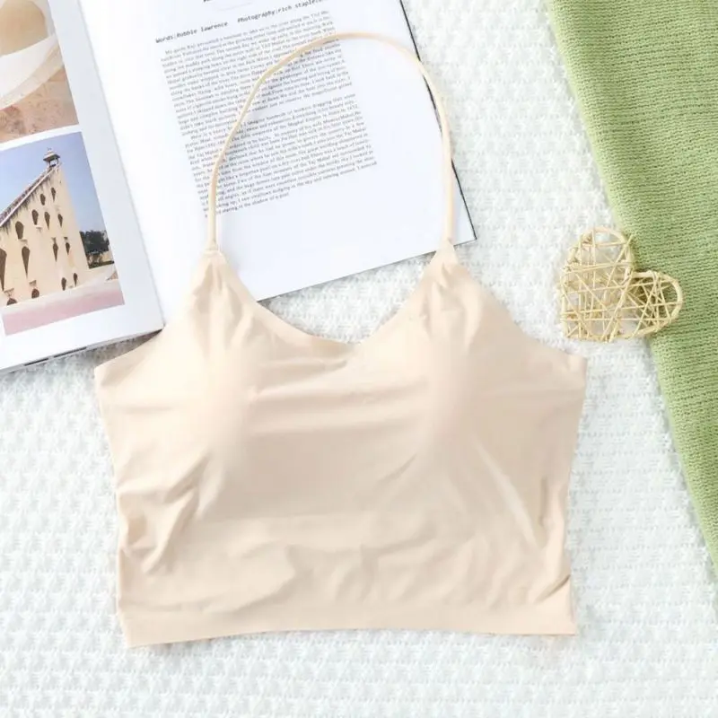 

Women's Seamless Ice Silk Wrapped Chest Cross Sling Vest Soft Bra Pad Comfortable Breathable Solid Color Brassiere