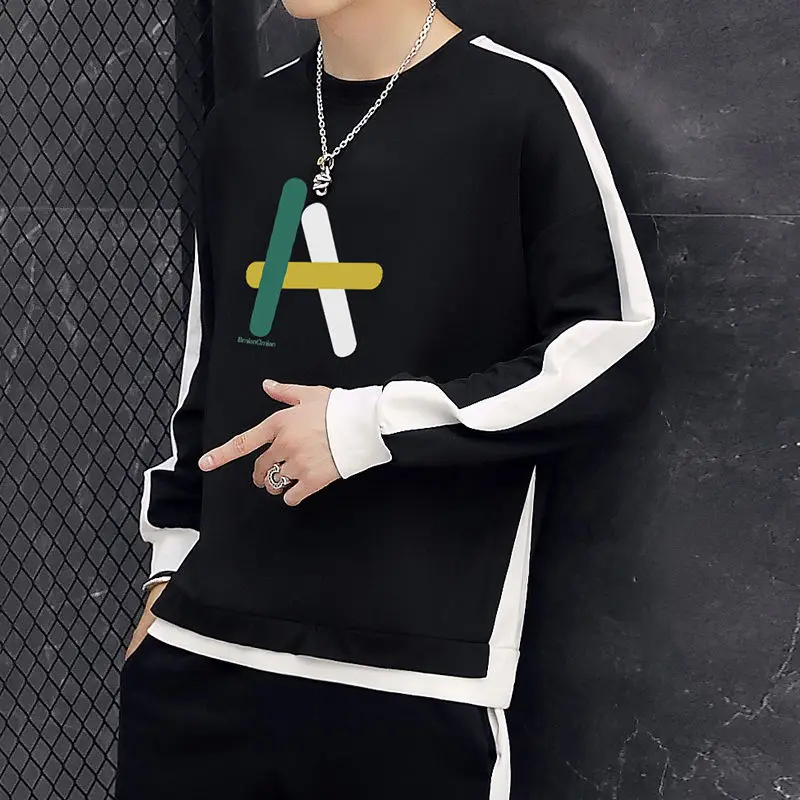 Толстовка мужская с круглым вырезом свитшот свободного покроя длинными рукавами