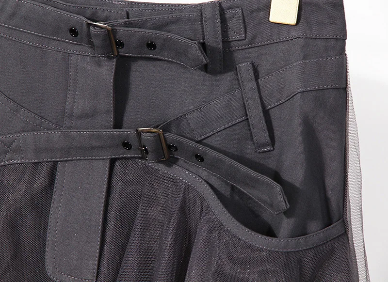 

Denim Buckle White Spliced Mesh Irregular High Waist Half-body Skirt Women Fashion Tide New Spring Autumn 2021 1DD3604