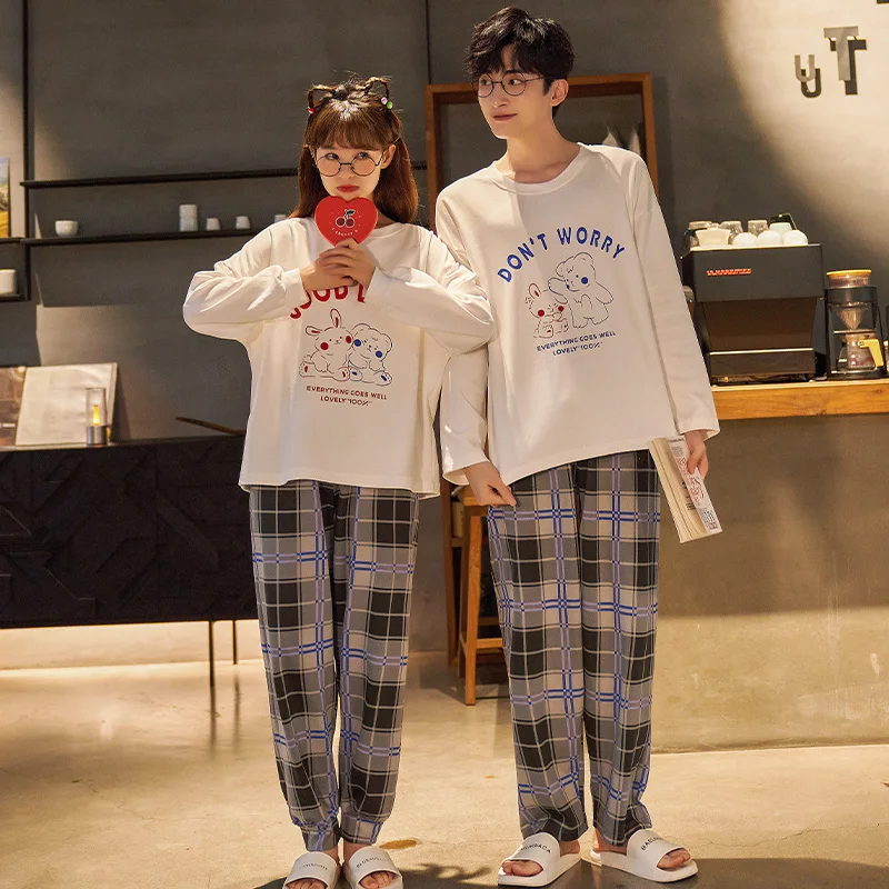 Новинка осенне-зимние пижамные комплекты из чистого хлопка для пар брюки