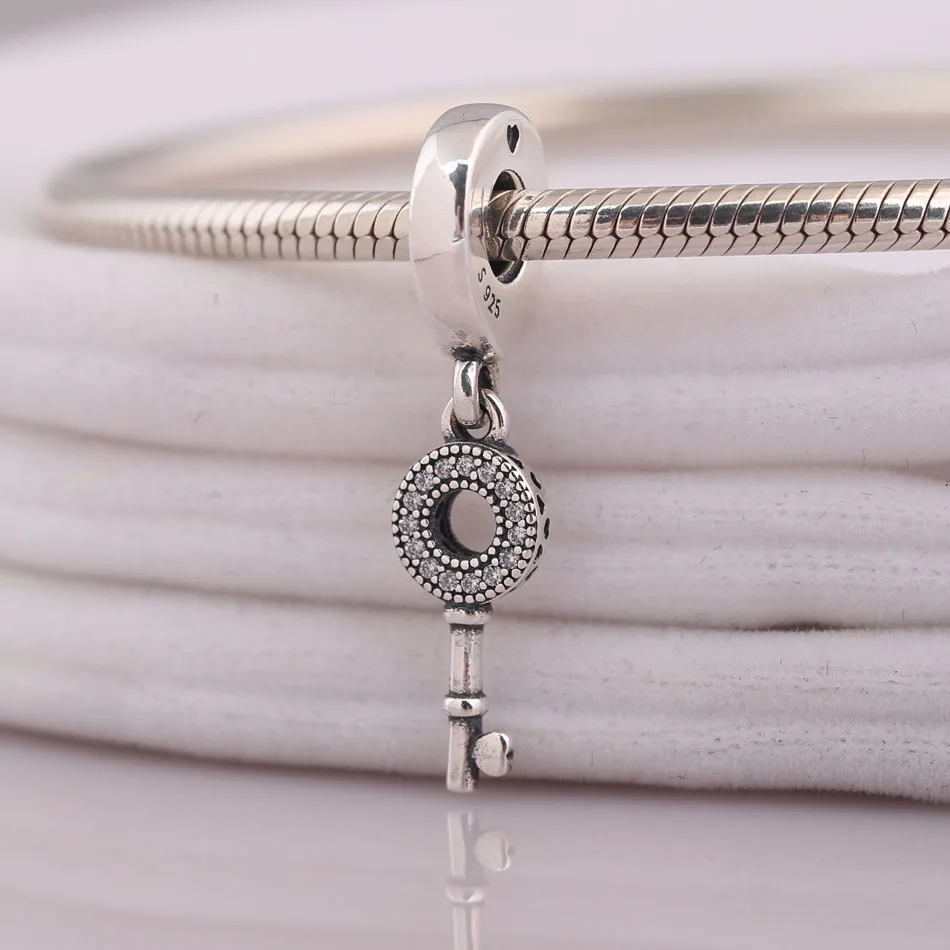 

Authentic S925 Silver Pendant Bead Charm for Women Bracelet Bangle Pave Crystal Key Dangle Clear CZ DIY Jewelry