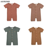 newborn baby girls boys solid summer rompers short sleeve pocket romper jumpsuits playsuits toddler kids casual soft outfits
