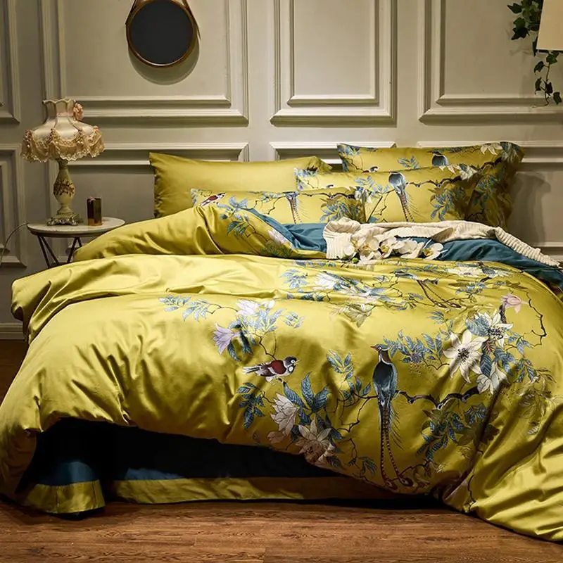 Silky Egyptian Cotton Bedding Set Queen King size Luxury plant Duvet Cover Bed set Soft flat bed sheet Tropical Leaves | Дом и сад