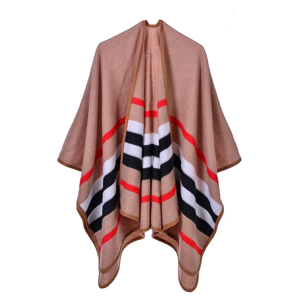 Осень-зима 2019 женское дизайнерское теплое пончо в полоску накидки для женщин