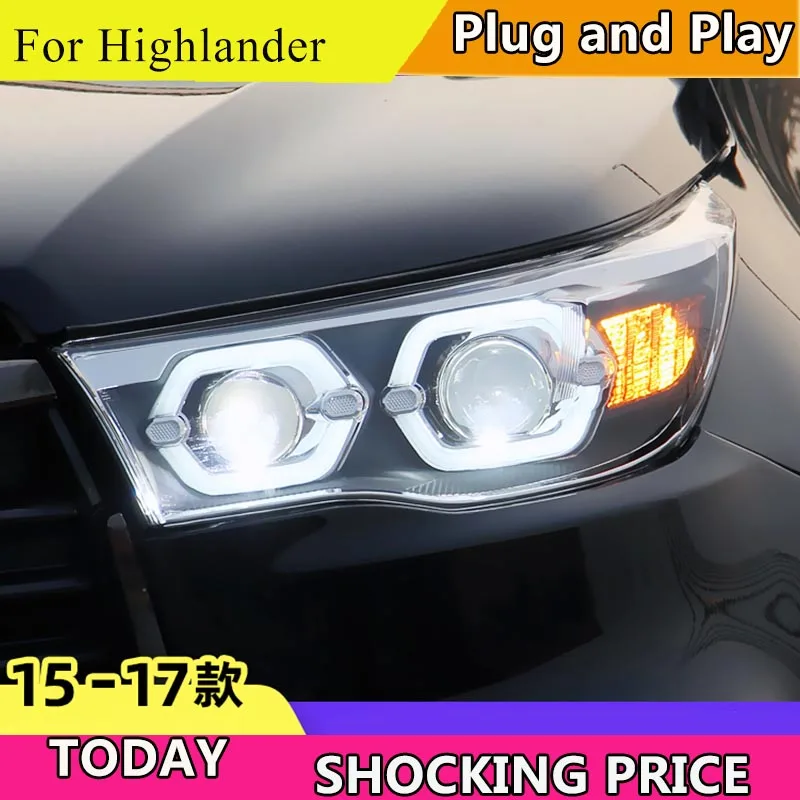 Стайлинга автомобилей Фара для Toyota Highlander 2015 2017 фары светодиодный фар H7/D2H