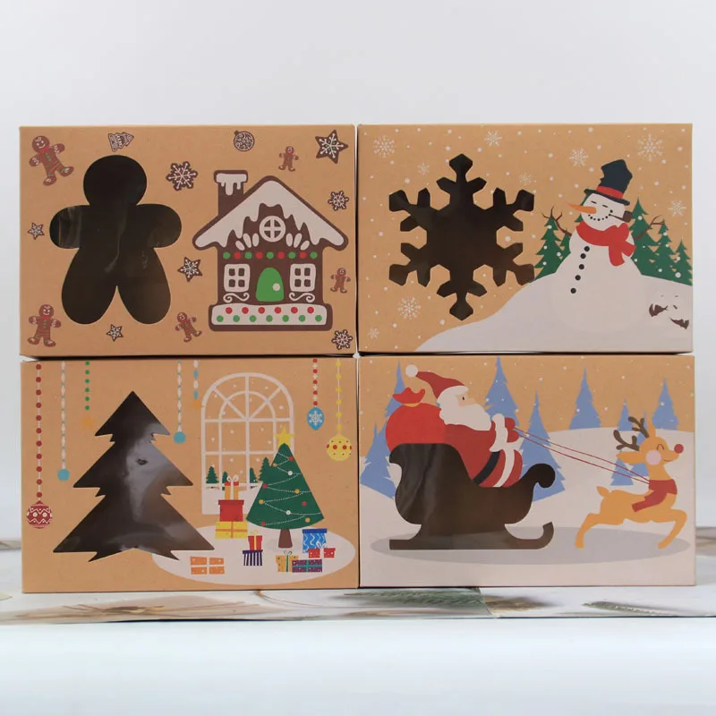 

22.5x15.5x7cm Merry Christmas Kraft Paper Box New Year Gift Box Packaging for Cookie Chocolate Candy Favors Boxes 12pcs