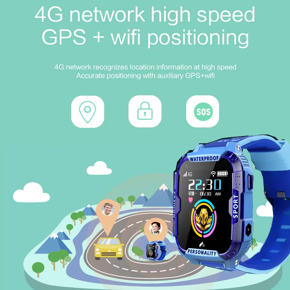 Смарт часы 4G с сетевым Wi Fi GPS SOS Детские видеозвонком IP67 водонепроницаемые камерой