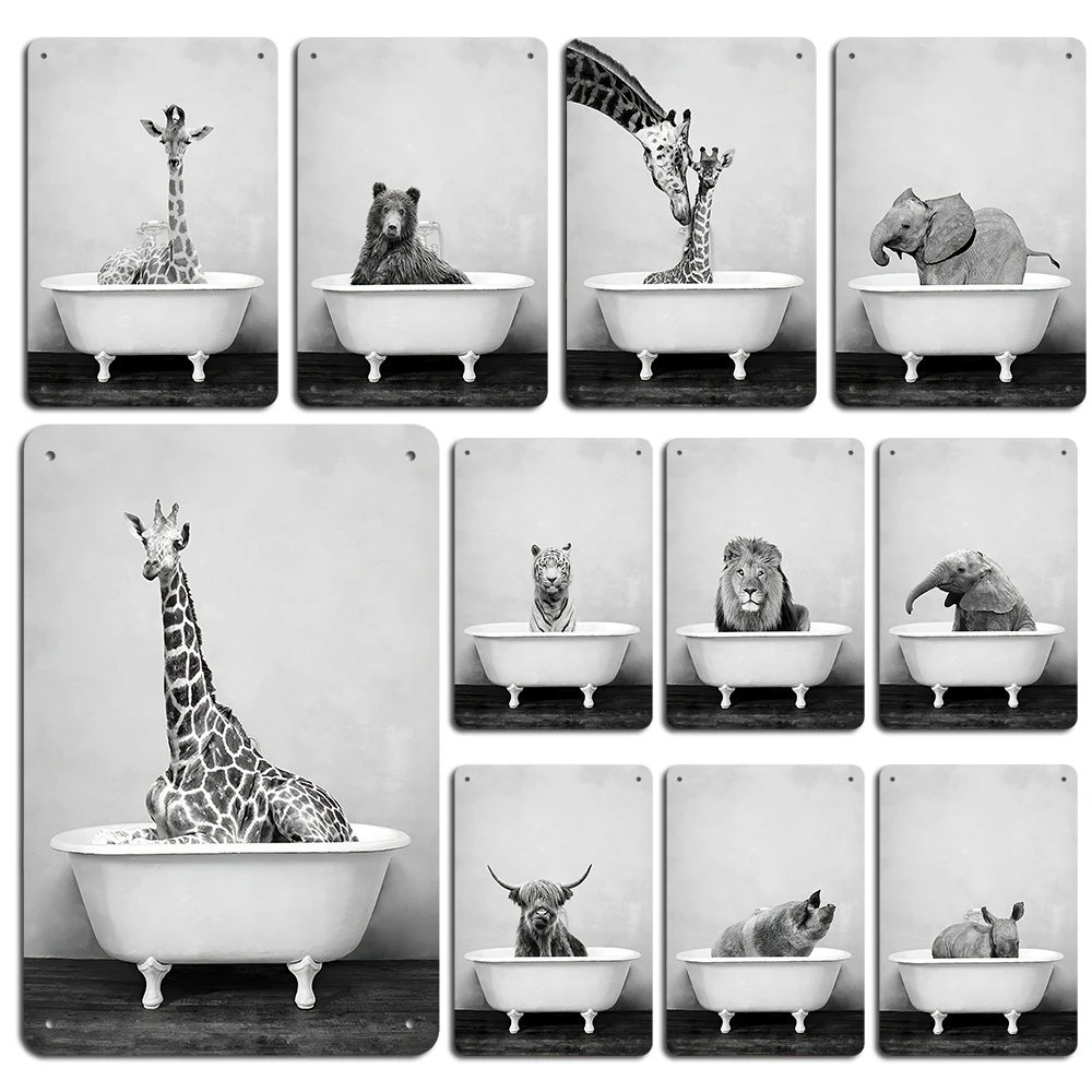 

Animals in the bathtub Poster Vintage Art Of Zoo Animals Metal Plaque Sign Personalized Man Cave Home Wall Decoration Plate