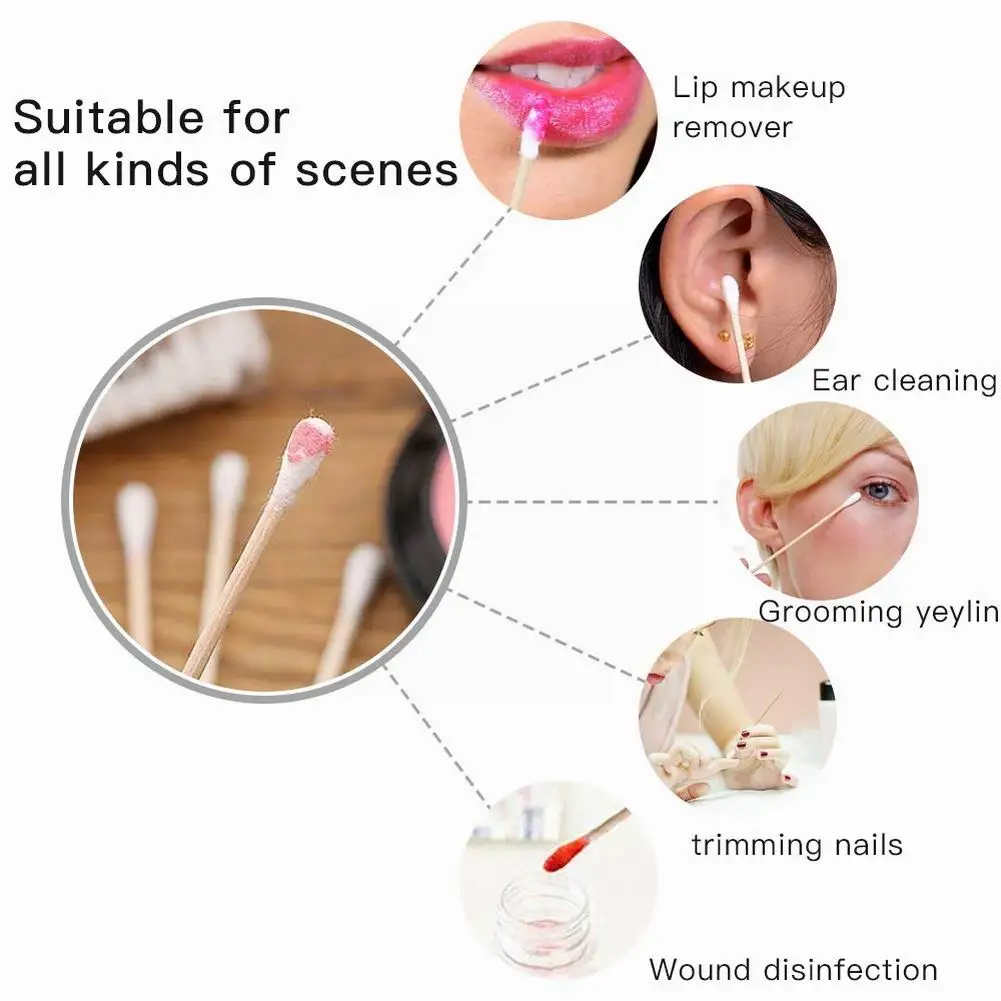 

6" Single-end Disposable Cotton Swabs(100/200ct.) Wooden Stick Cotton Tough Durable Swab Disinfection Multi-purpose Makeup Use