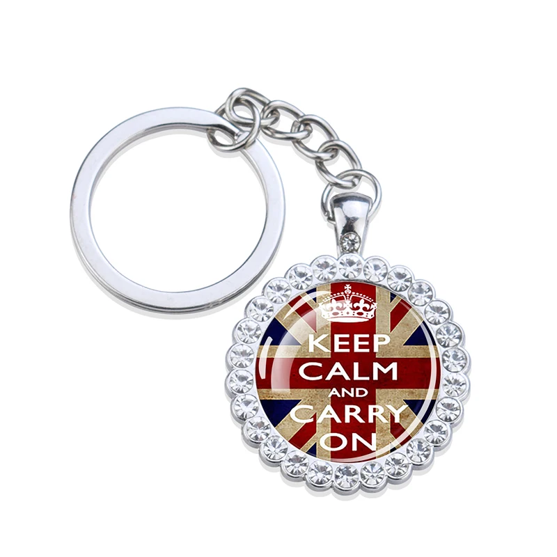 Брелок для ключей Стразы с надписью Keep Calm and Carry on женщин | Украшения и аксессуары