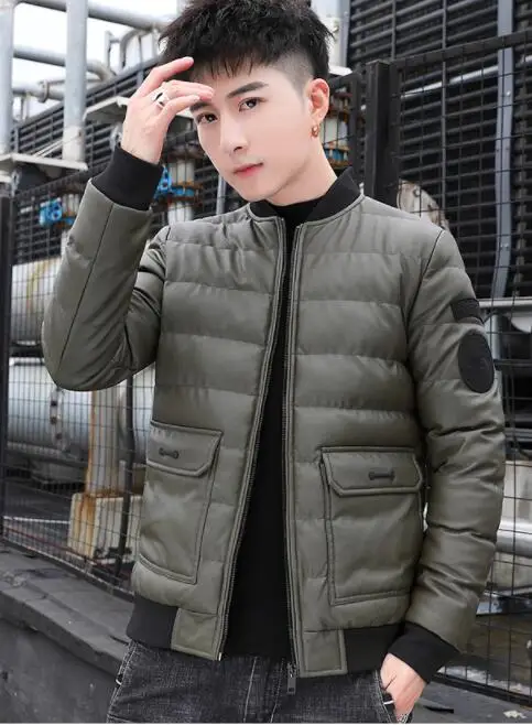 2021 Men's Winter Men Parkas Horn Button Deer Velvet Leather Coat Mid-length Thick Warm Snow Coat