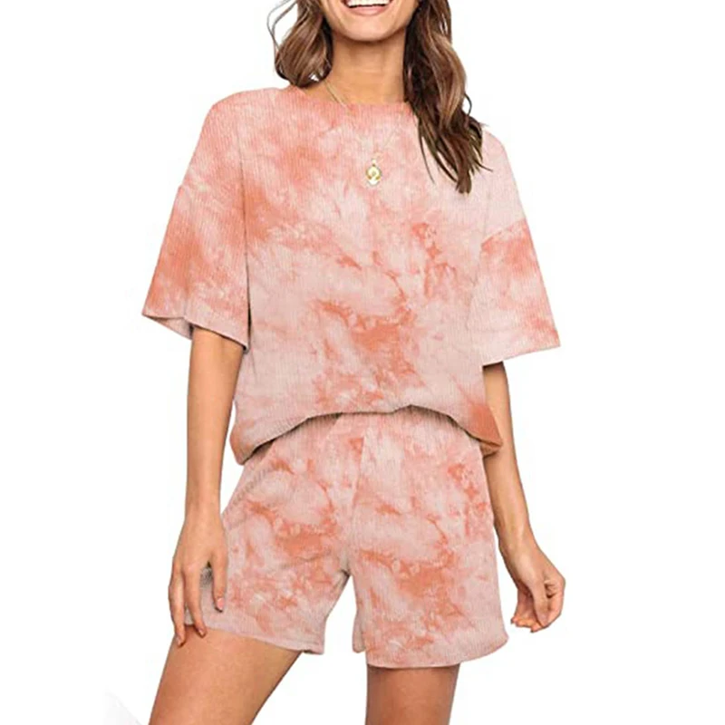 

Костюм женский летний из двух предметов, пижама, топ с коротким рукавом, домашняя одежда