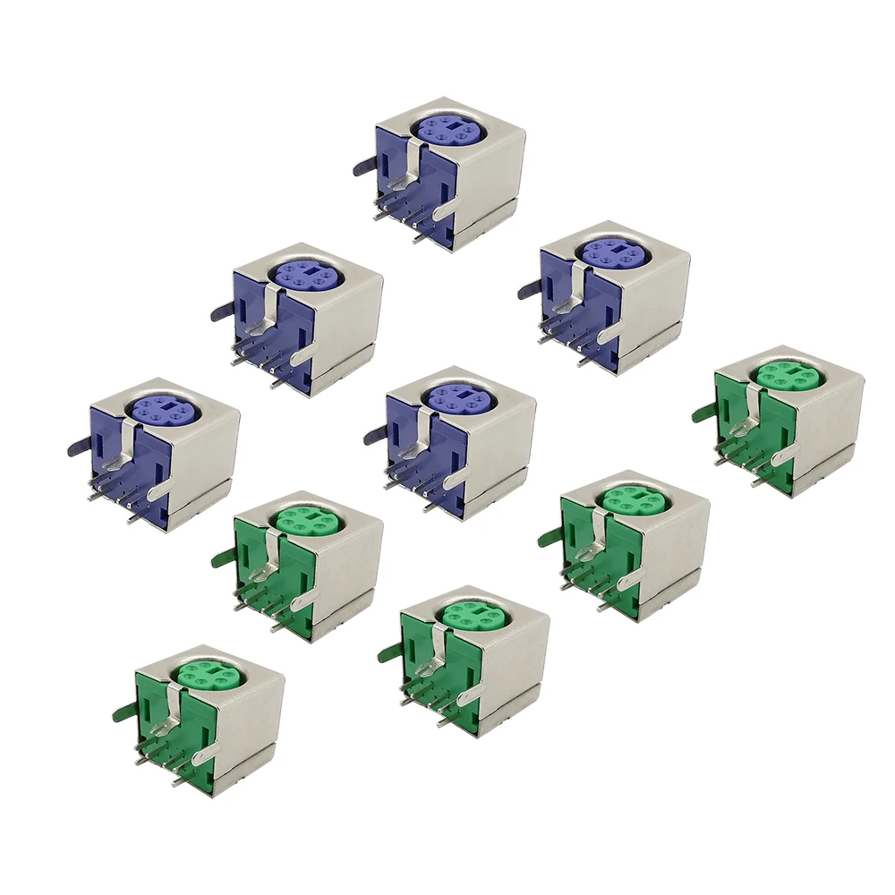10 шт. PS2 6 контактов гнездовой разъем для клавиатуры PCB PS/2 PS 2 зеленый и фиолетовый |