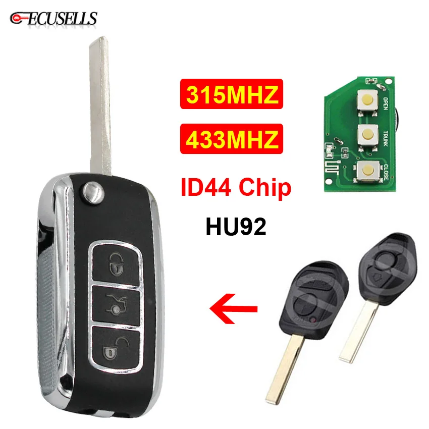 Складной смарт ключ с дистанционным управлением 3 кнопки 315 МГц или 433 ID44 PCF7935 чип