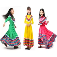 halloween costume for girl traditional mexican girl dress yellow big circle long gypsy flamenco dance skirt day of dead carnival
