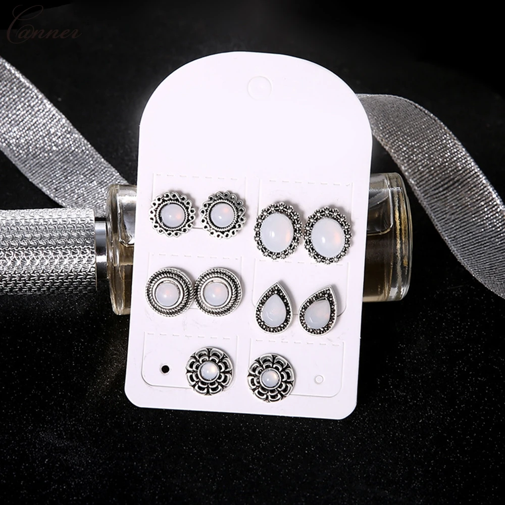 CANNER Ретро антикварные геометрические овальные круглые серьги гвоздики с опалом