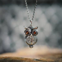 vintage owl pendant necklace antique silver color inlaid red cz stone fashion hollow tree pendant necklace for women