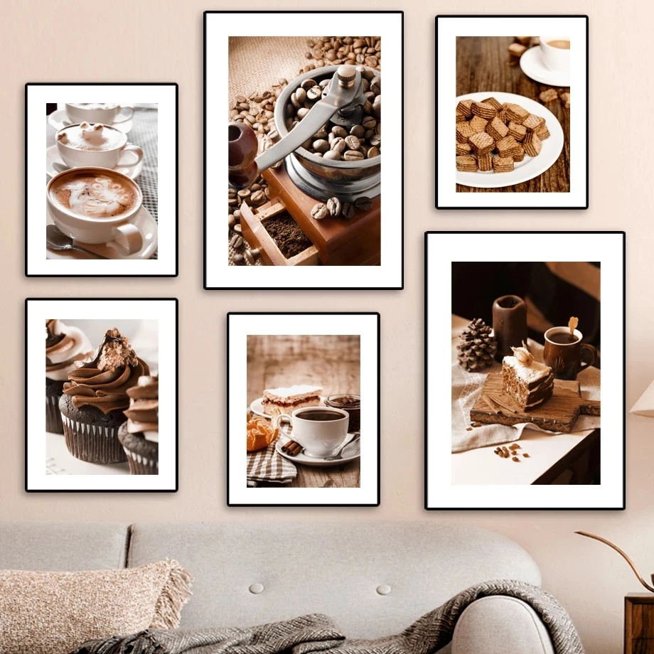 

Coffee Chocolate Cake Coffee Beans Wall Art Canvas Painting Nordic Posters and Prints Wall Pictures for Cake Dessert Shop Decor