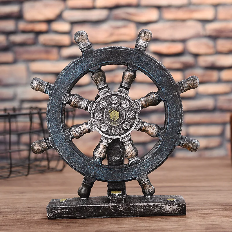 

[New] Vintage Sculpture Simulation rudder compass model Statue Art Carving Resin artware Figurine Home Decorations