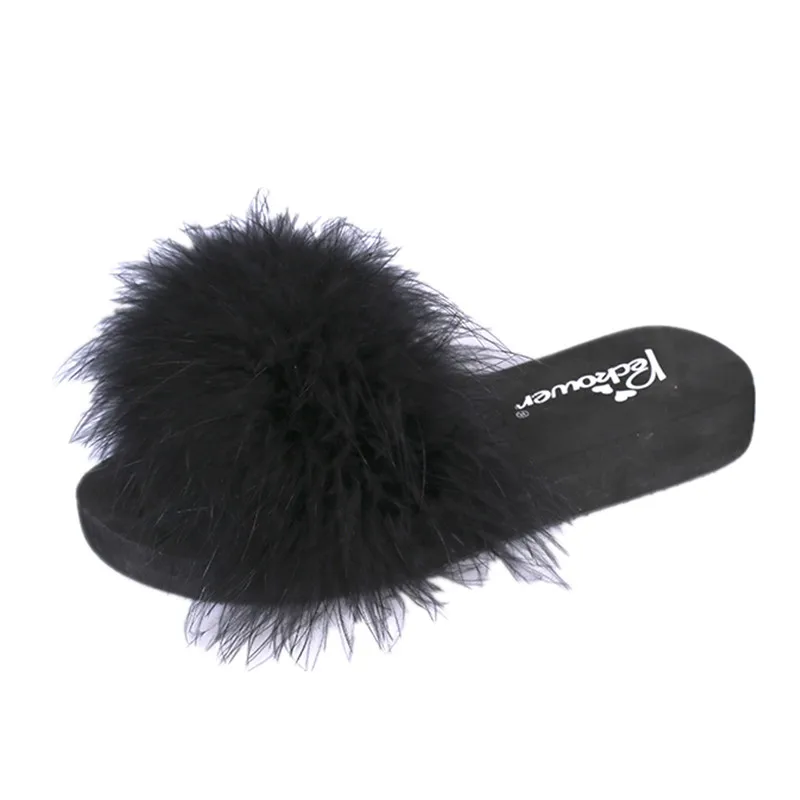 

Low Shoes Big Size Summer Clogs Woman House Slippers Platform Fur Flip Flops Pantofle Slides Beach Plush 2021 Flat PU Rome Basic