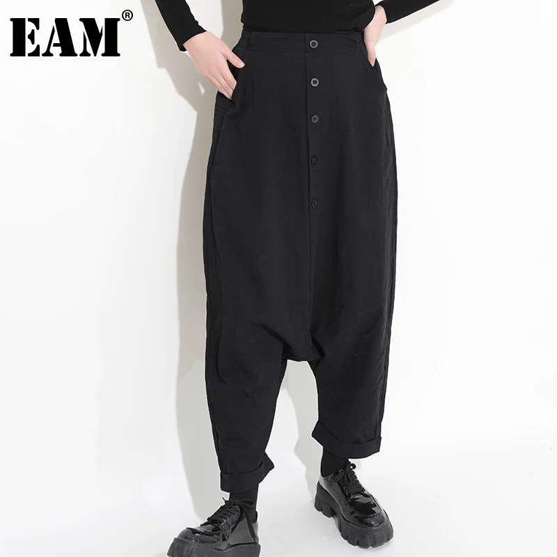 

[EAM] High Elastic Waist Linen Long Big Size Harem Trousers New Loose Fit Pants Women Fashion Tide Spring Autumn 2022 YG25001