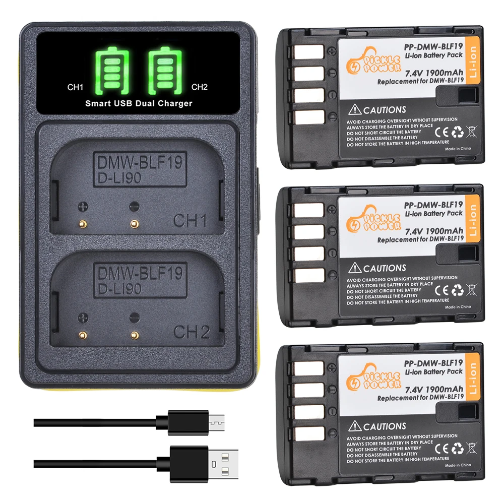 3 шт. 1900 мАч DMW BLF19 BLF19E BLF19PP батарея + Type C LED зарядное устройство для Panasonic Lumix DMC GH3 GH5