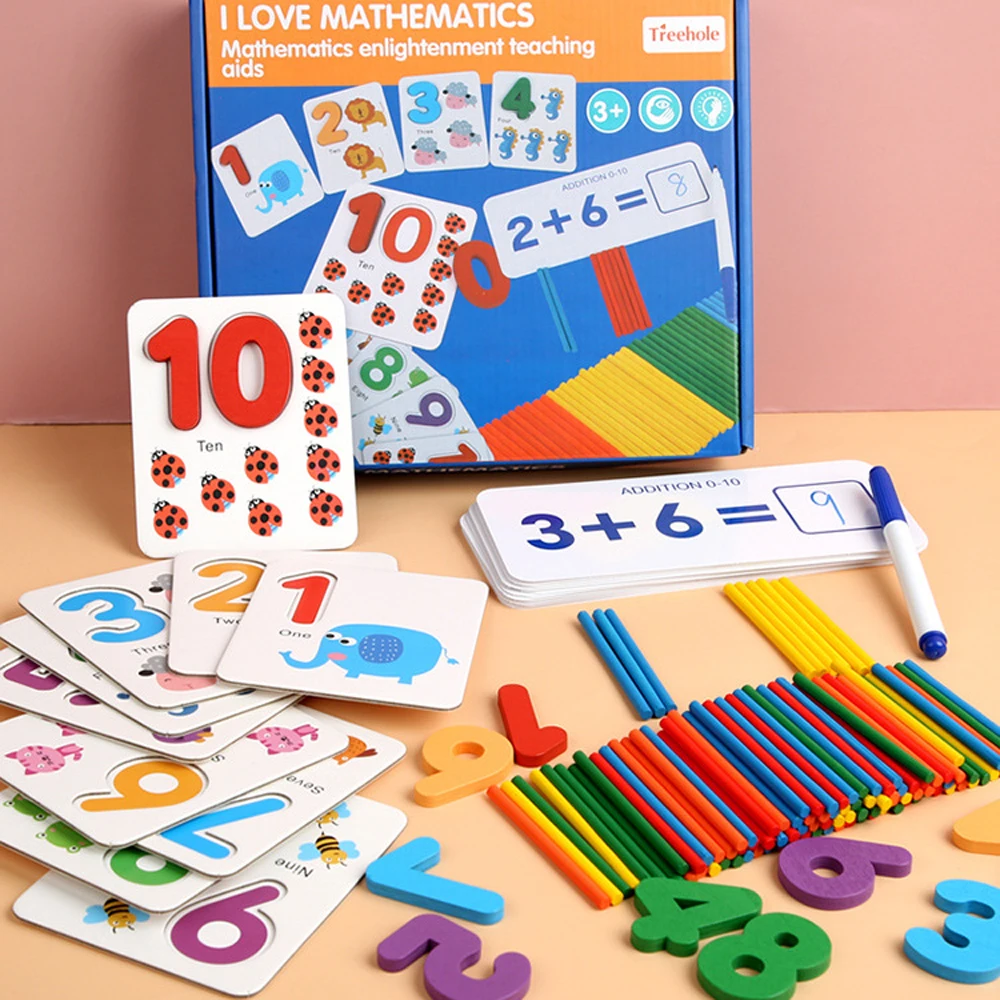 

Игрушки Монтессори для детей Математика Игрушки для раннего развития подсчет деревянные наклейки познавательные детские игрушки на день р...